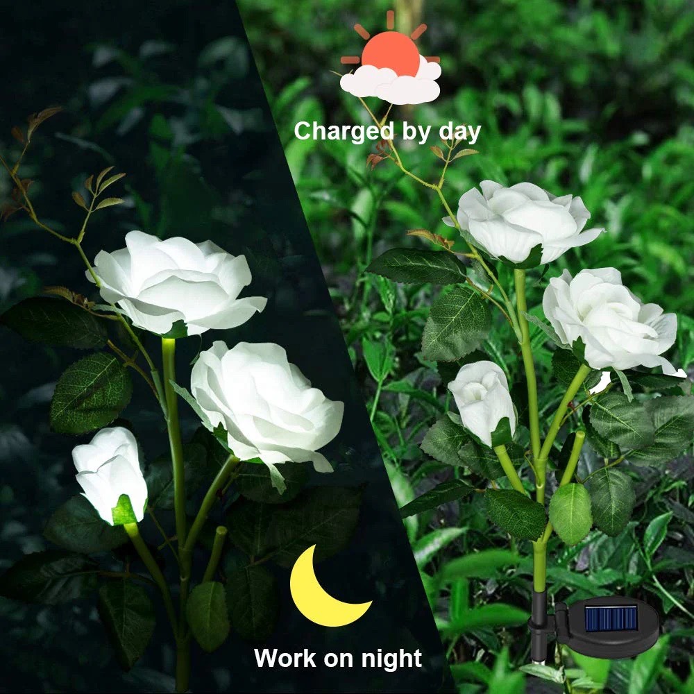Set 2 Lampi Solare Decorative Tip Trandafiri Albi – Iluminare LED, Design Elegant si Functionare Automata - imagine 7