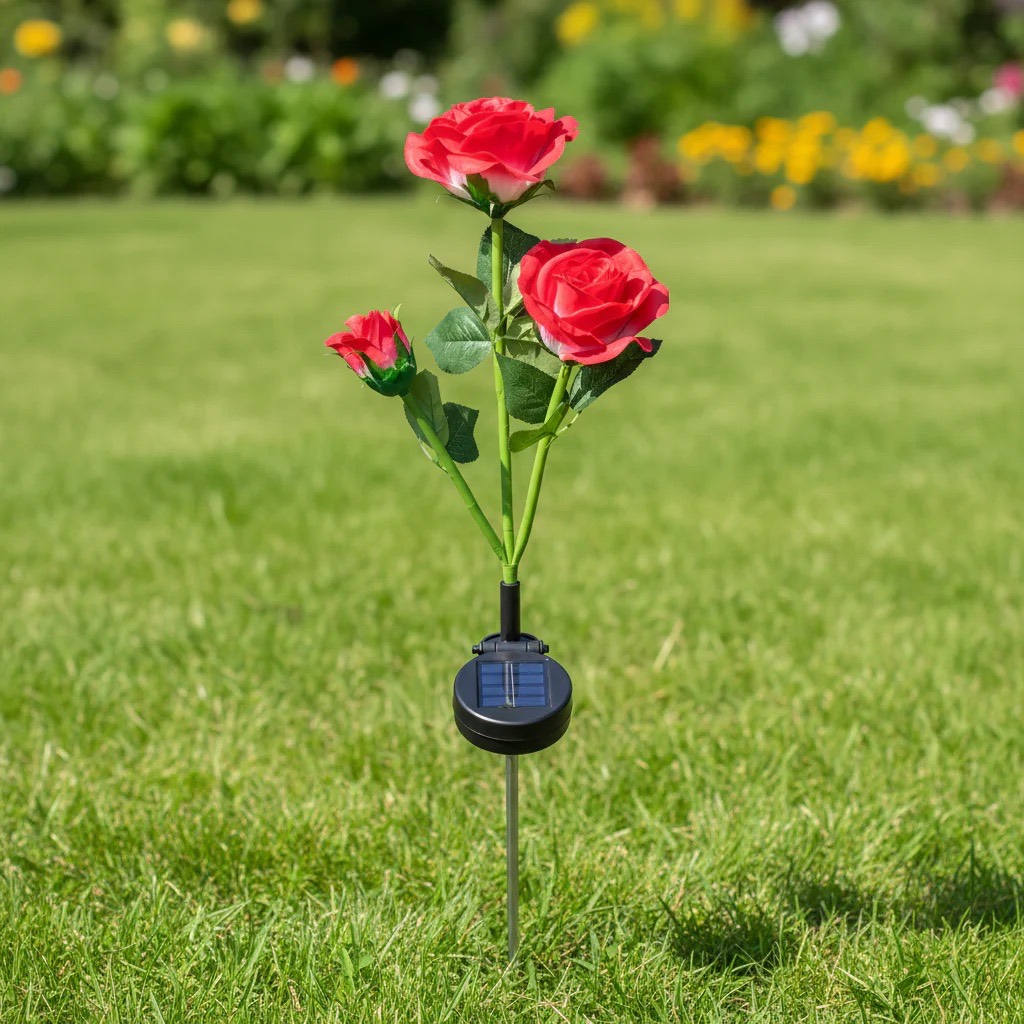Set 2 Lampi Solare Decorative Tip Trandafiri Rosii – Iluminare LED, Design Elegant si Functionare Automata - imagine 4