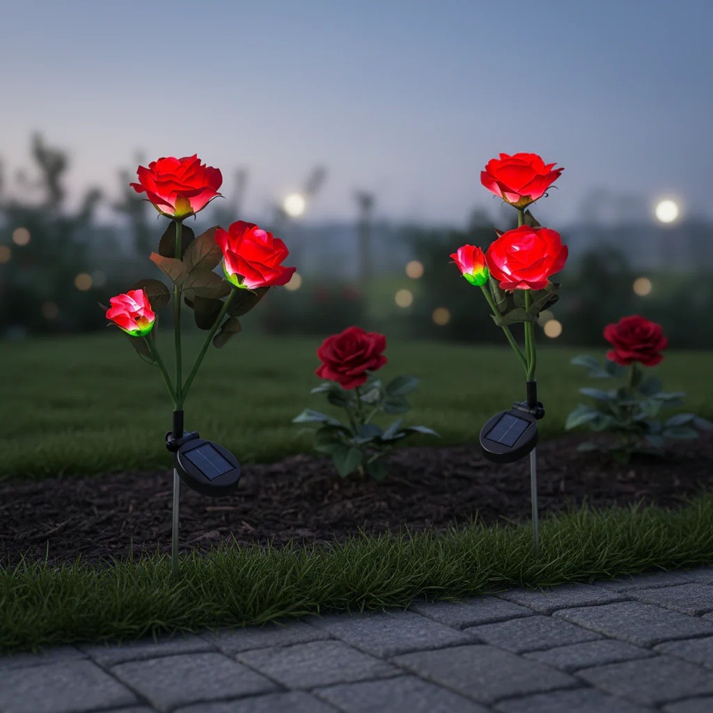 Set 2 Lampi Solare Decorative Tip Trandafiri Rosii – Iluminare LED, Design Elegant si Functionare Automata - imagine 5