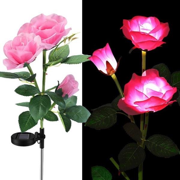 Set 2 Lampi Solare Decorative Tip Trandafiri Roz – Iluminare LED, Design Elegant si Functionare Automata - imagine 2