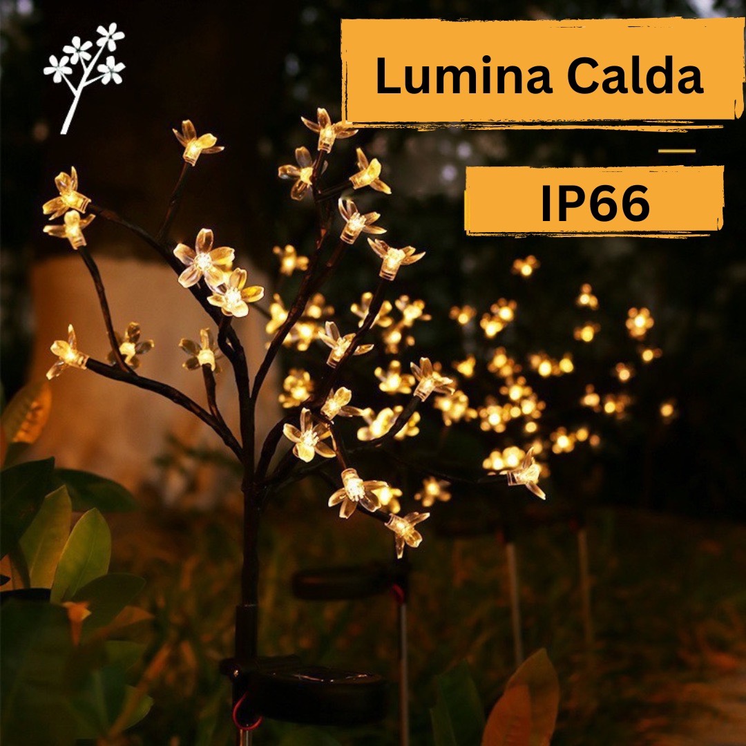 Set 2 Lampi Solare Decorative Tip Ramura cu Flori Lumina Calda – Iluminare LED, Design Elegant si Functionare Automata - imagine 2