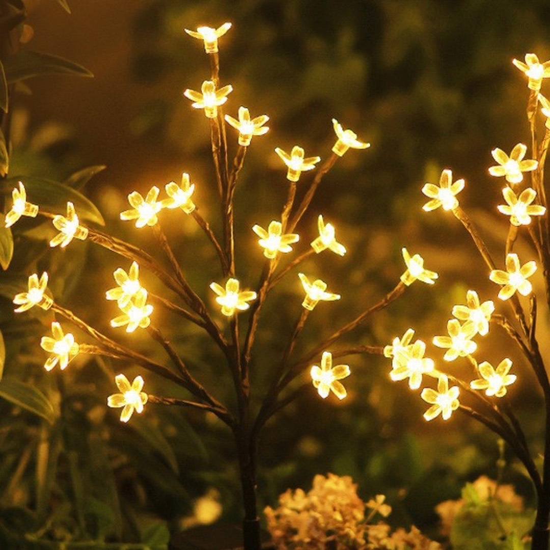 Set 2 Lampi Solare Decorative Tip Ramura cu Flori Lumina Calda – Iluminare LED, Design Elegant si Functionare Automata - imagine 4