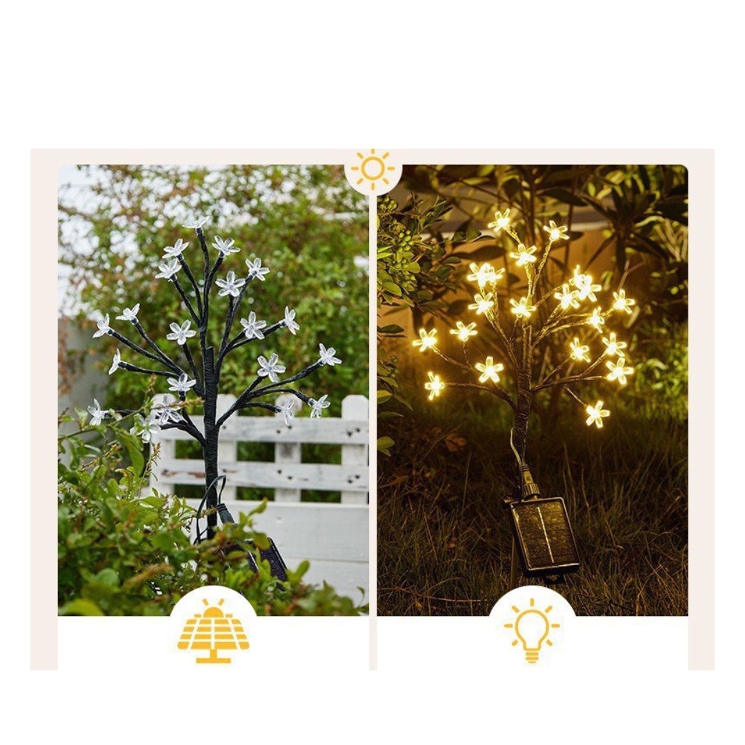 Set 2 Lampi Solare Decorative Tip Ramura cu Flori Lumina Calda – Iluminare LED, Design Elegant si Functionare Automata - imagine 5