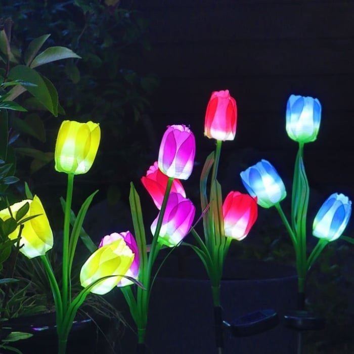 Set 2 Lampi Solare Decorative Tip Lalele Roz cu LED M374-23, 70cm, Lumina Eleganta, Design Elegant si Functionare Automata - imagine 2