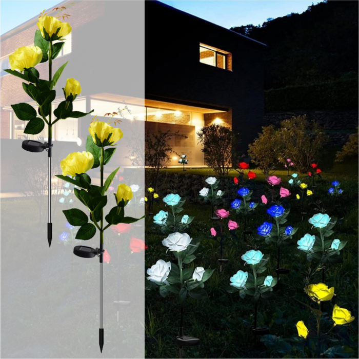 Set 2 Lampi Solare Decorative Tip Trandafiri Galbeni – Iluminare LED, Design Elegant si Functionare Automata - imagine 2