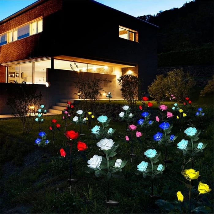 Set 2 Lampi Solare Decorative Tip Trandafiri Galbeni – Iluminare LED, Design Elegant si Functionare Automata - imagine 3