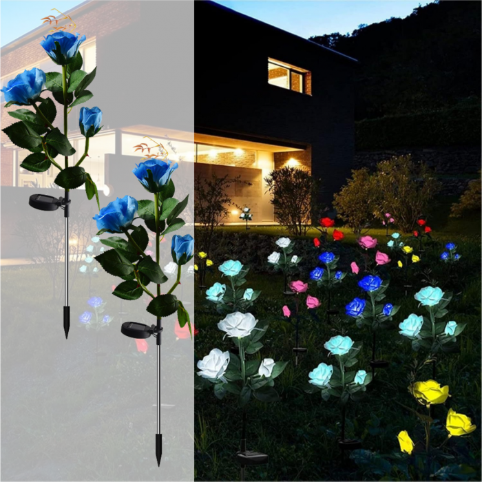 Set 2 Lampi Solare Decorative Tip Trandafiri Albastri – Iluminare LED, Design Elegant si Functionare Automata - imagine 3