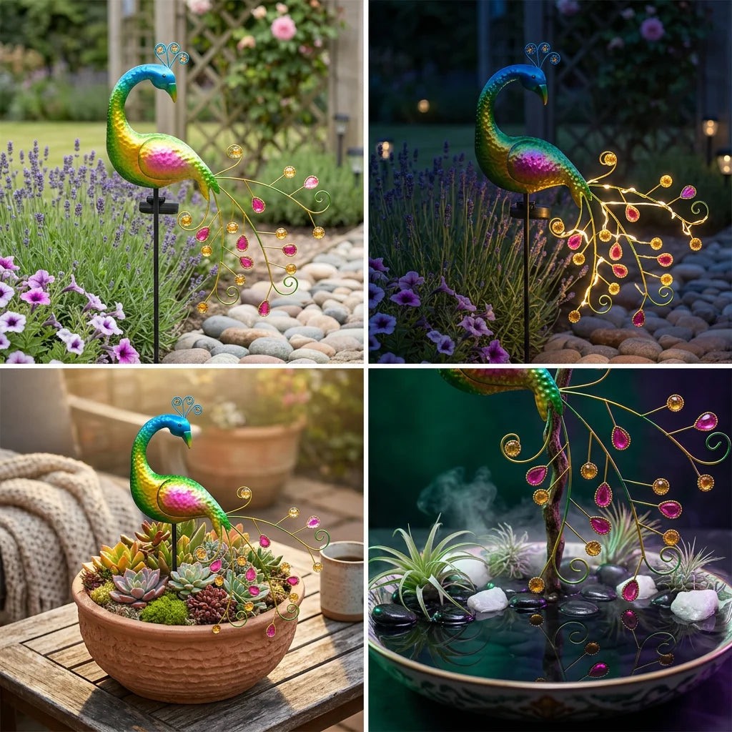 Lampa Solara Decorativa Paunita LED – Iluminare Eleganta pentru Gradina Ta - imagine 3