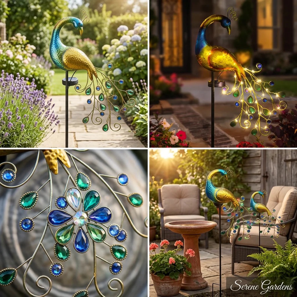 Lampa Solara Decorativa Paunita LED – Iluminare Eleganta pentru Gradina Ta - imagine 4