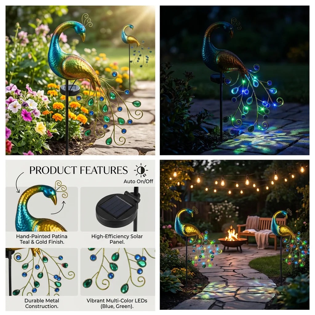 Lampa Solara Decorativa Paun LED – Iluminare Eleganta pentru Gradina Ta - imagine 2