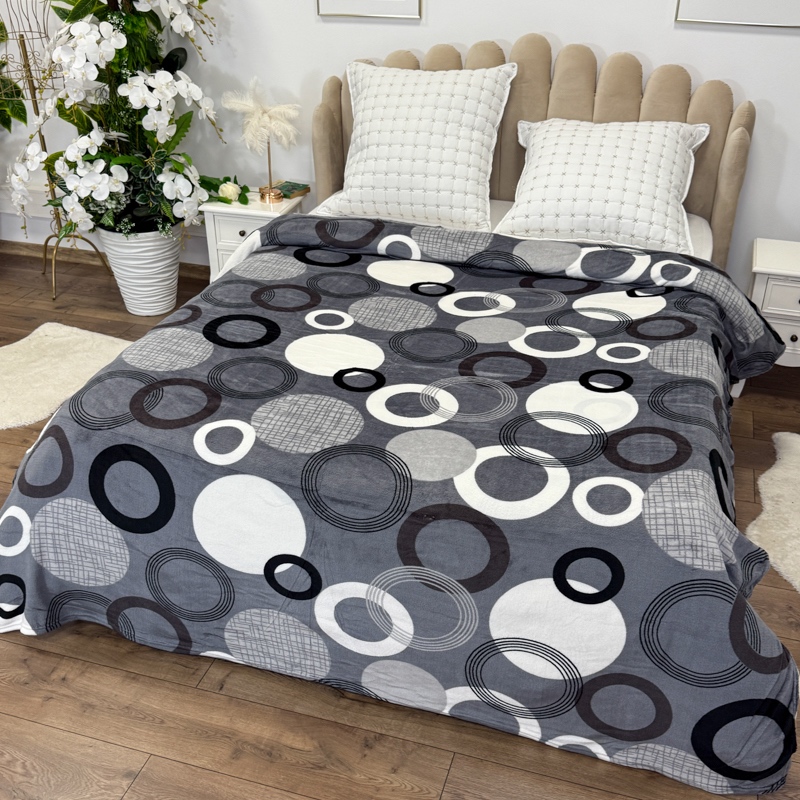 Patura pufoasa cocolino 200x230cm, 240g/mp, Gri, Buline si Cercuri - imagine 2