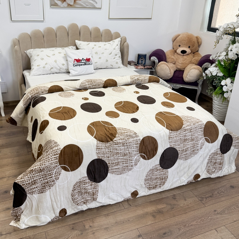 Patura pufoasa cocolino 200x230cm, 240g/mp, Bej, Buline si Cercuri - imagine 2