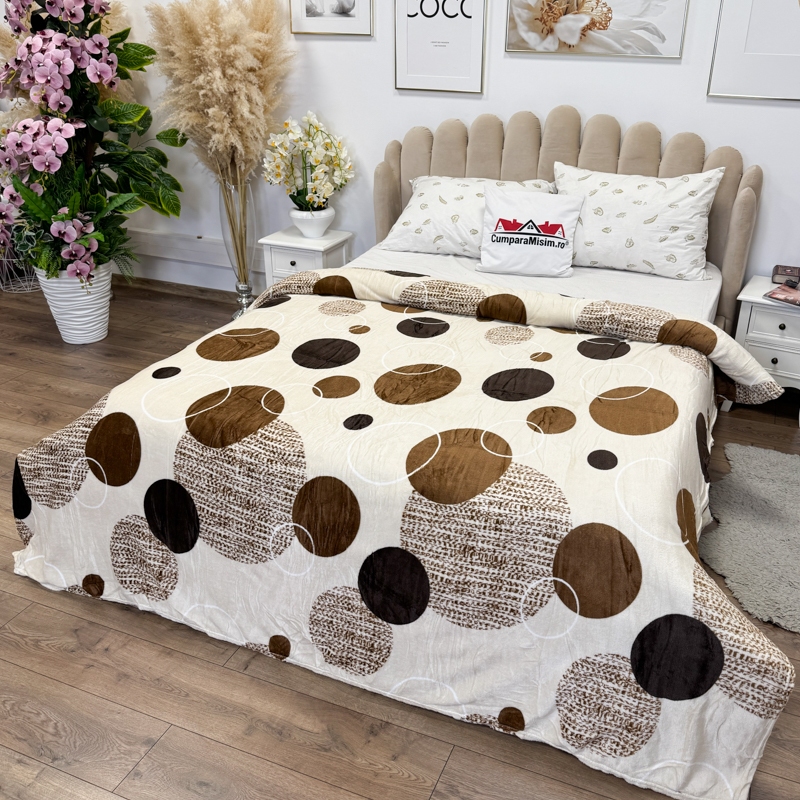 Patura pufoasa cocolino 200x230cm, 240g/mp, Bej, Buline si Cercuri - imagine 3