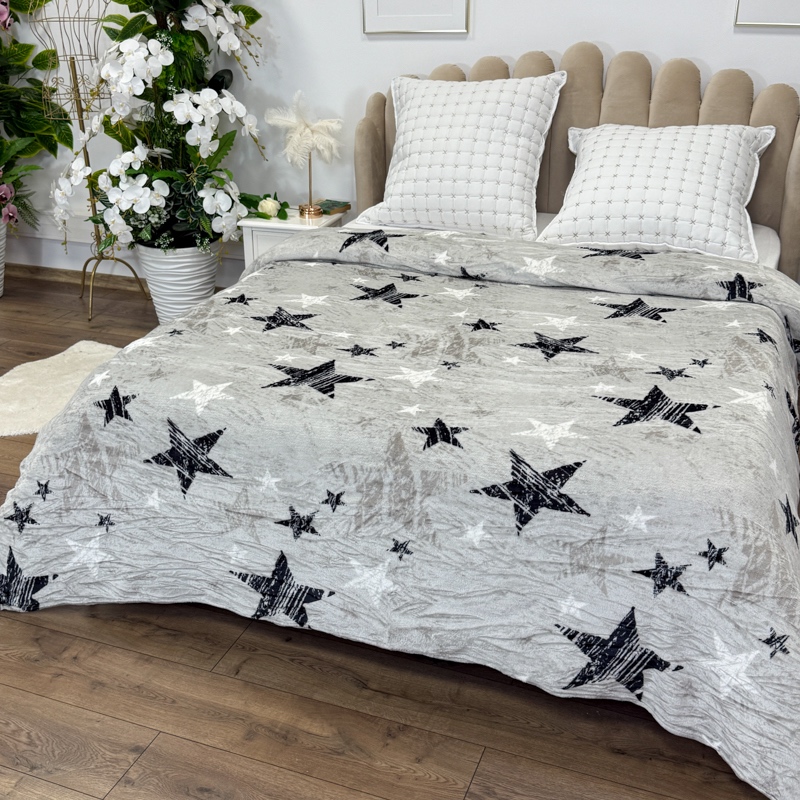 Patura pufoasa cocolino 200x230cm, 240g/mp, Gri, Stelute - imagine 3