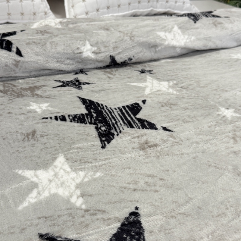 Patura pufoasa cocolino 200x230cm, 240g/mp, Gri, Stelute - imagine 5