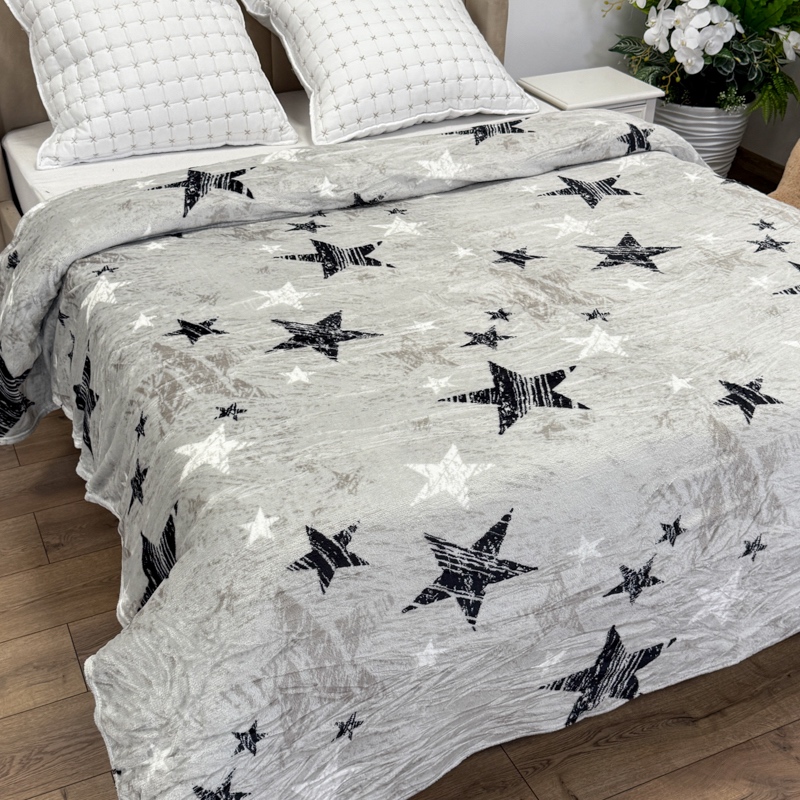 Patura pufoasa cocolino 200x230cm, 240g/mp, Gri, Stelute - imagine 6