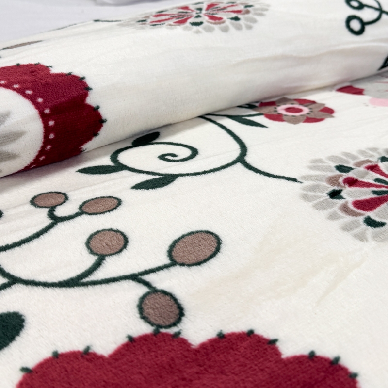 Patura pufoasa cocolino 200x230cm, 240g/mp, Bej, Flori - imagine 4