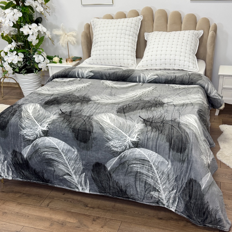 Patura pufoasa cocolino 200x230cm, 240g/mp, Gri, Pene - imagine 3