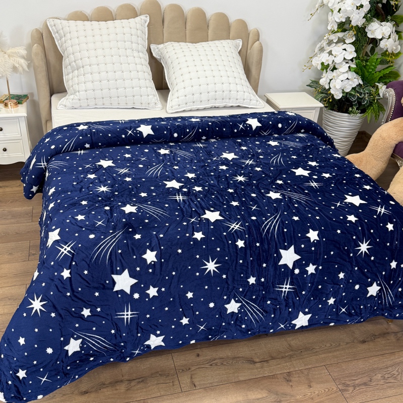 Patura pufoasa cocolino 200x230cm, 240g/mp, Albastru, Ploaie de stele - imagine 2