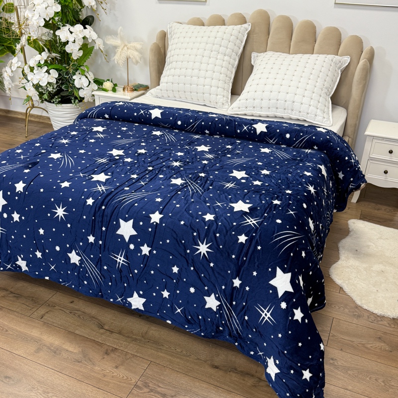 Patura pufoasa cocolino 200x230cm, 240g/mp, Albastru, Ploaie de stele - imagine 3