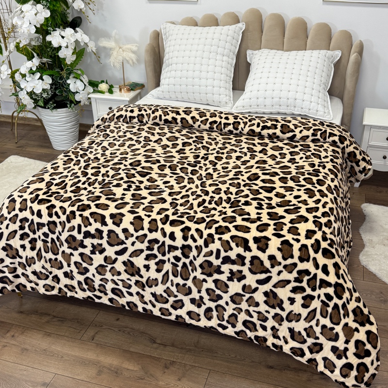 Patura pufoasa cocolino 200x230cm, 240g/mp, Bej, Maro, Animal Print - imagine 2