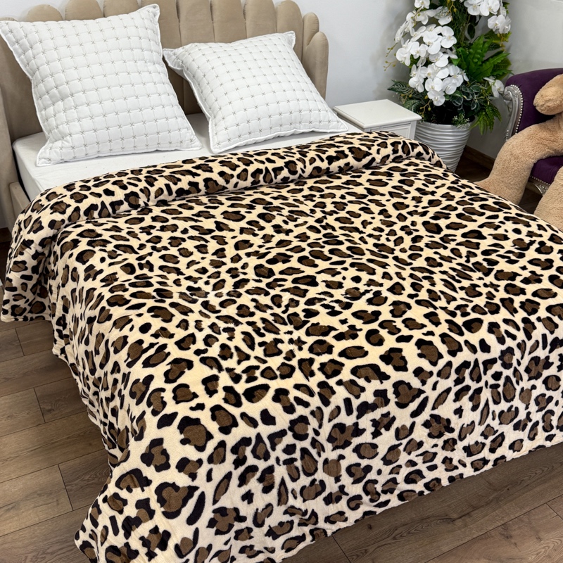 Patura pufoasa cocolino 200x230cm, 240g/mp, Bej, Maro, Animal Print - imagine 3