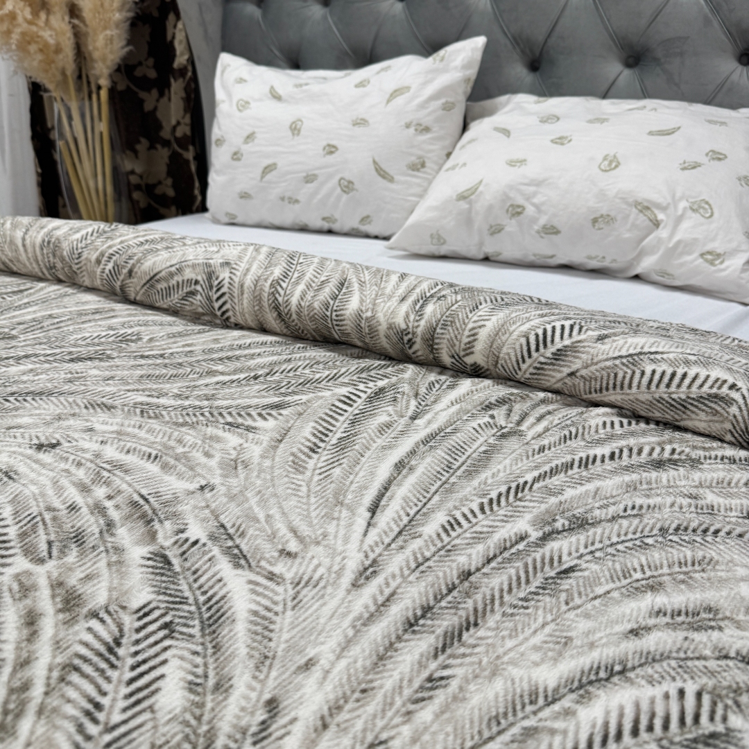 Patura pufoasa cocolino 200x230cm, 240g/mp, Gri, Bej, abstract - imagine 2