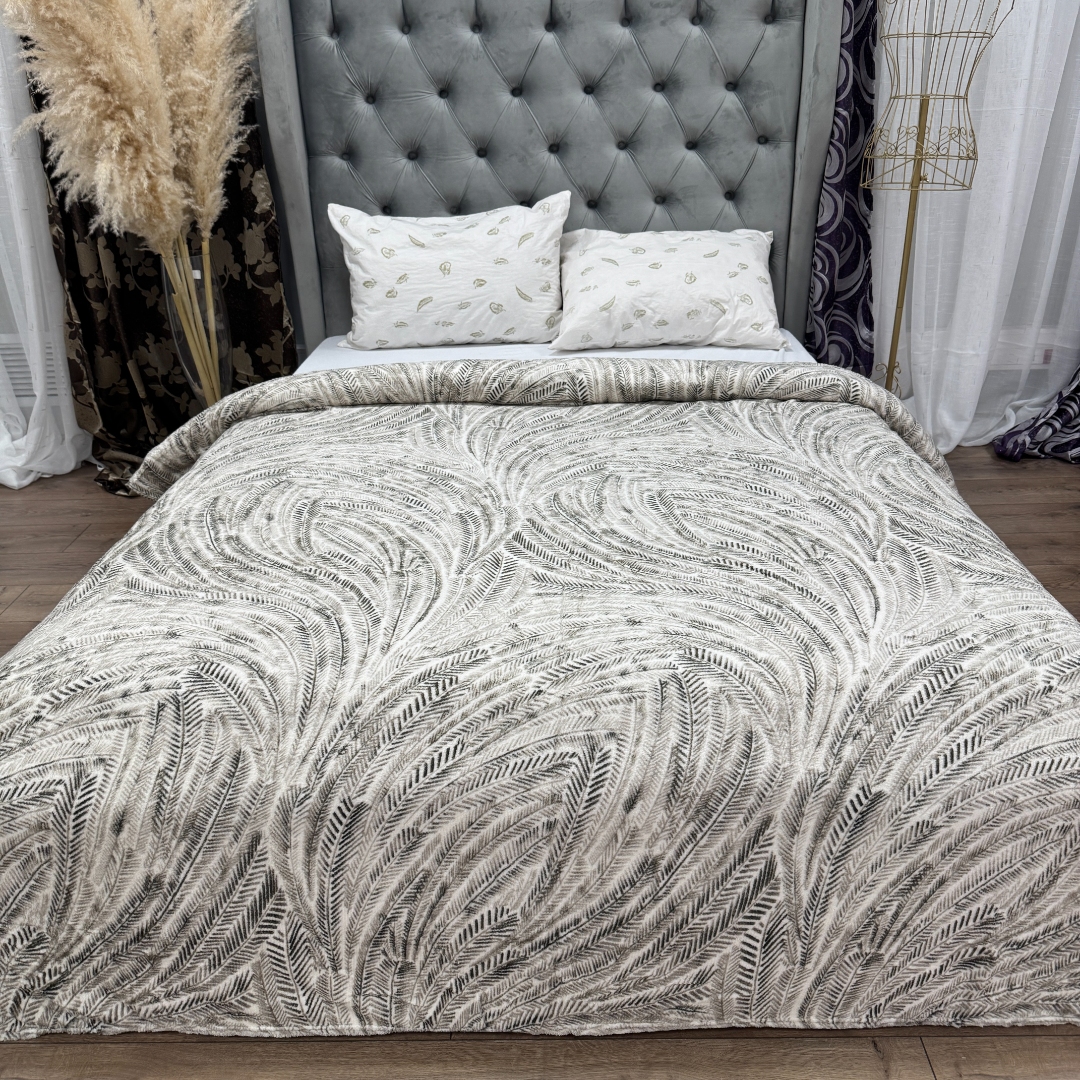 Patura pufoasa cocolino 200x230cm, 240g/mp, Gri, Bej, abstract - imagine 3