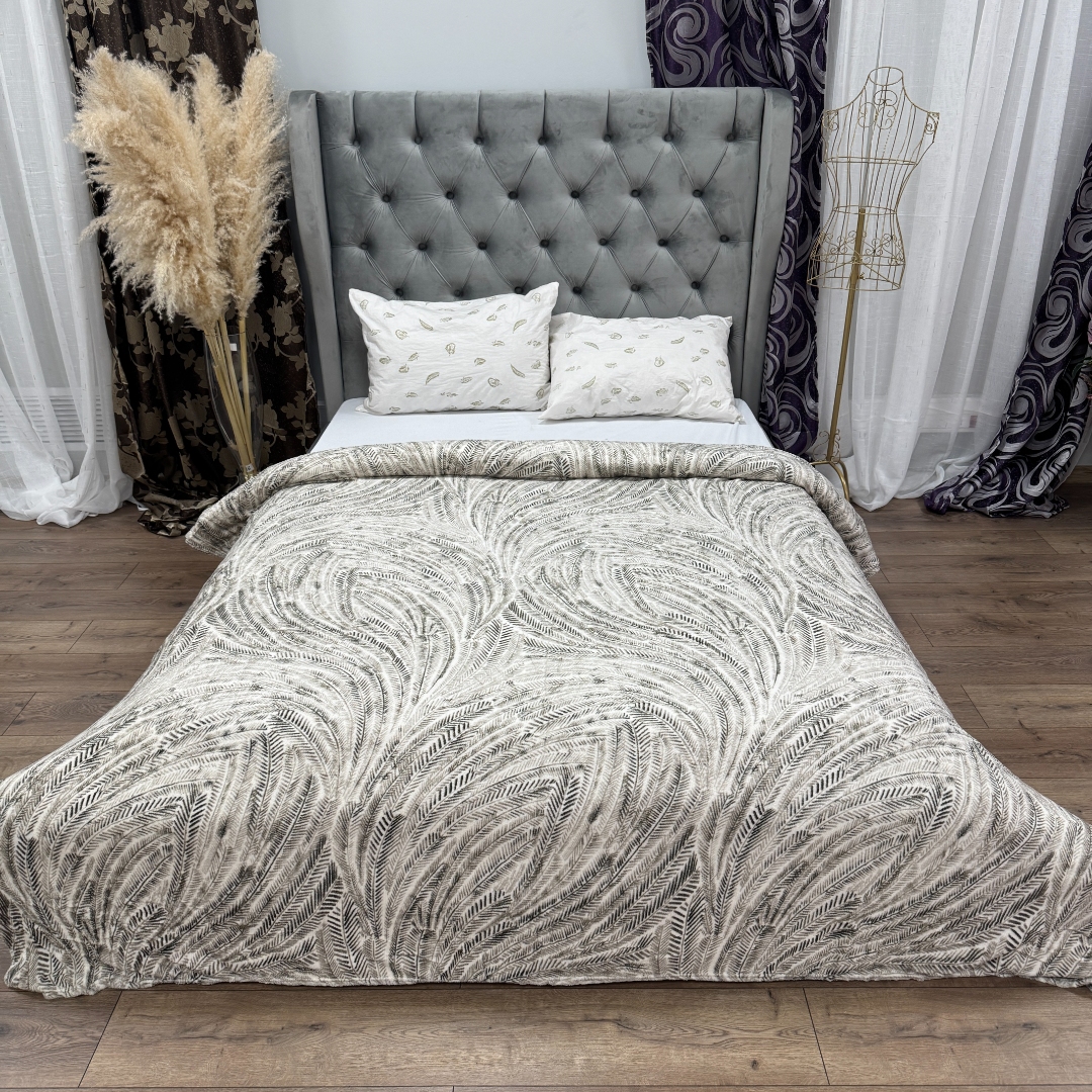 Patura pufoasa cocolino 200x230cm, 240g/mp, Gri, Bej, abstract - imagine 4