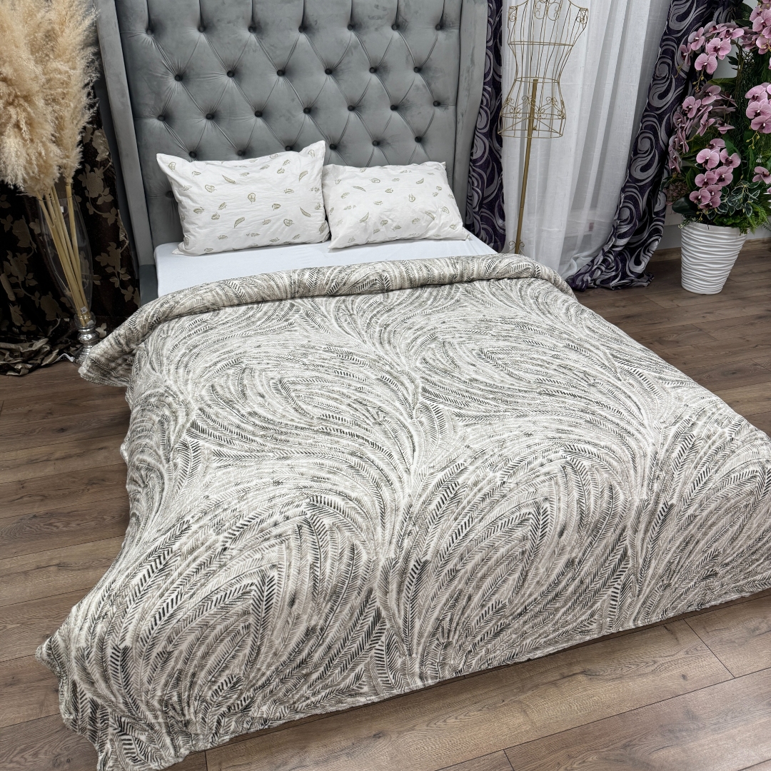 Patura pufoasa cocolino 200x230cm, 240g/mp, Gri, Bej, abstract - imagine 5