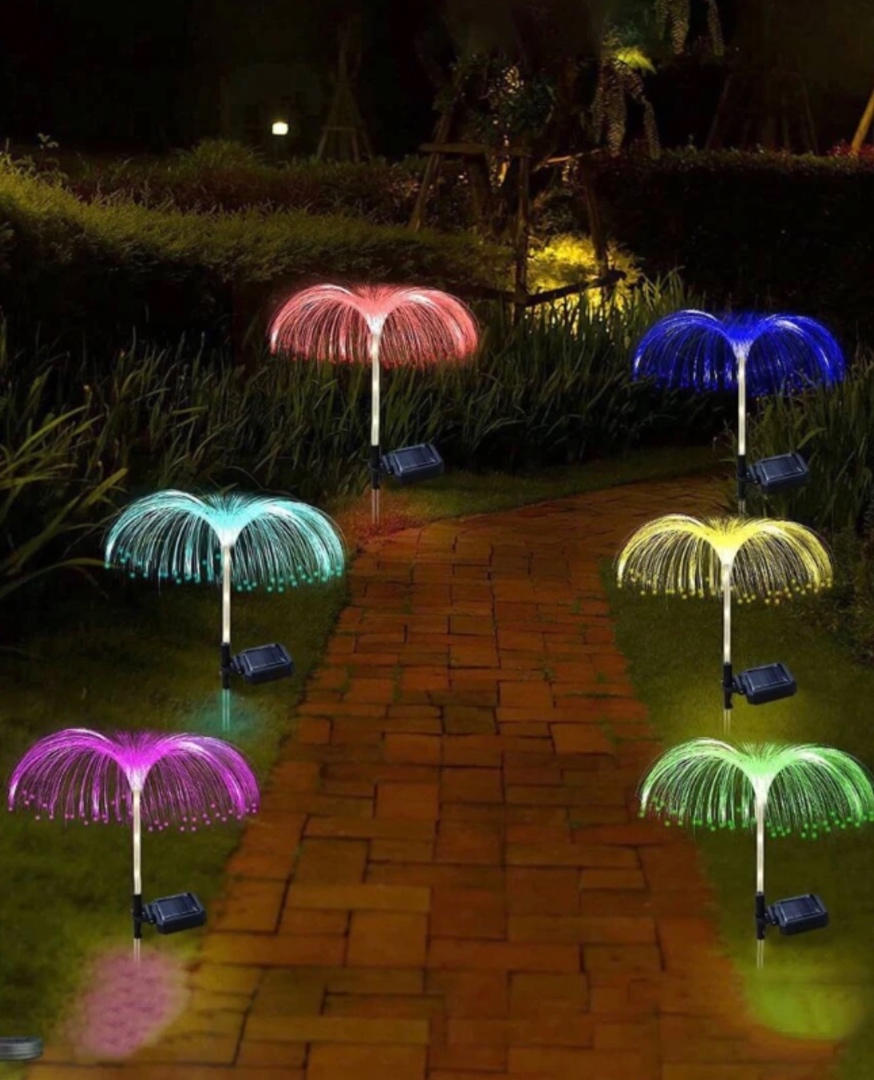 Set 2 Lampi Solare JellyFish cu Fibra Optica – Iluminare Multicolora pentru Decorative Exterior - imagine 2