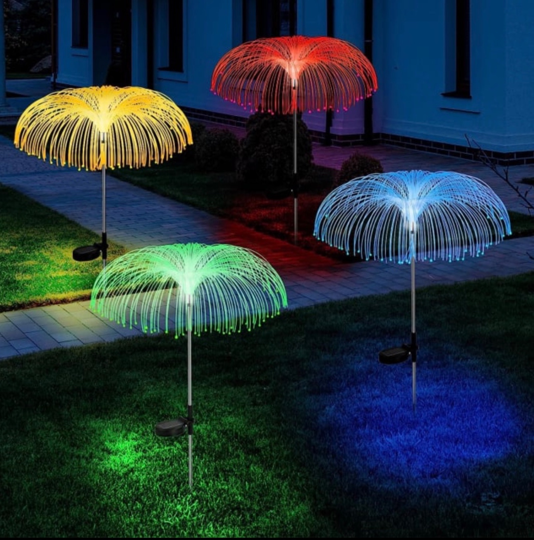 Set 2 Lampi Solare JellyFish cu Fibra Optica – Iluminare Multicolora pentru Decorative Exterior - imagine 3