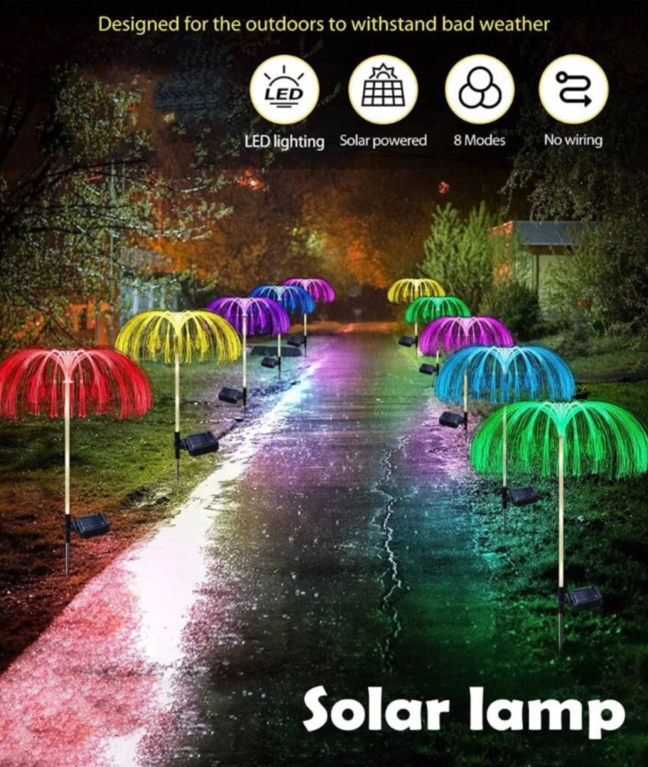 Set 2 Lampi Solare JellyFish cu Fibra Optica – Iluminare Multicolora pentru Decorative Exterior - imagine 5