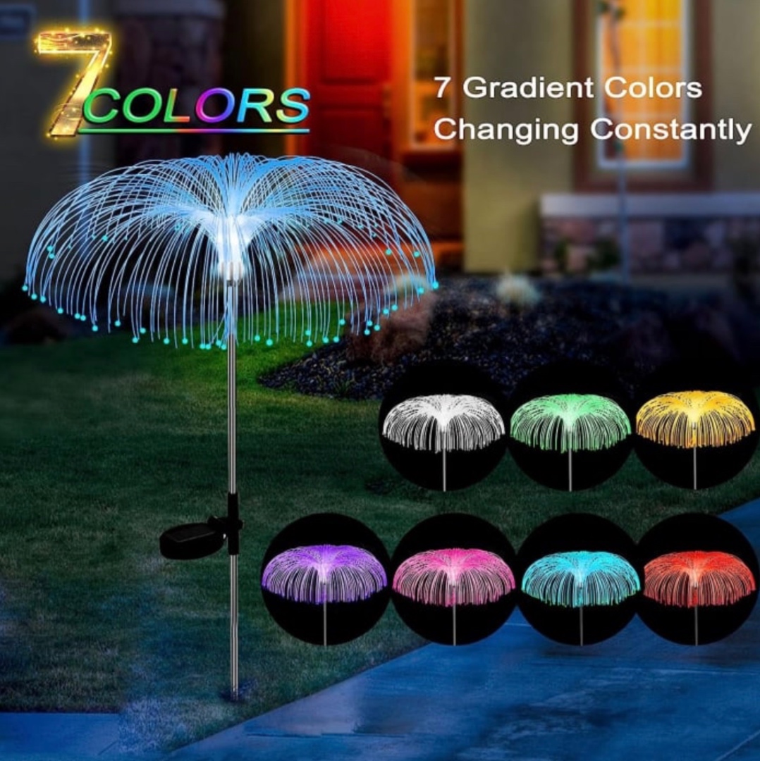 Set 2 Lampi Solare JellyFish cu Fibra Optica – Iluminare Multicolora pentru Decorative Exterior - imagine 6