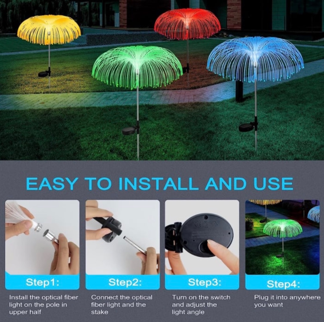 Set 2 Lampi Solare JellyFish cu Fibra Optica – Iluminare Multicolora pentru Decorative Exterior - imagine 8