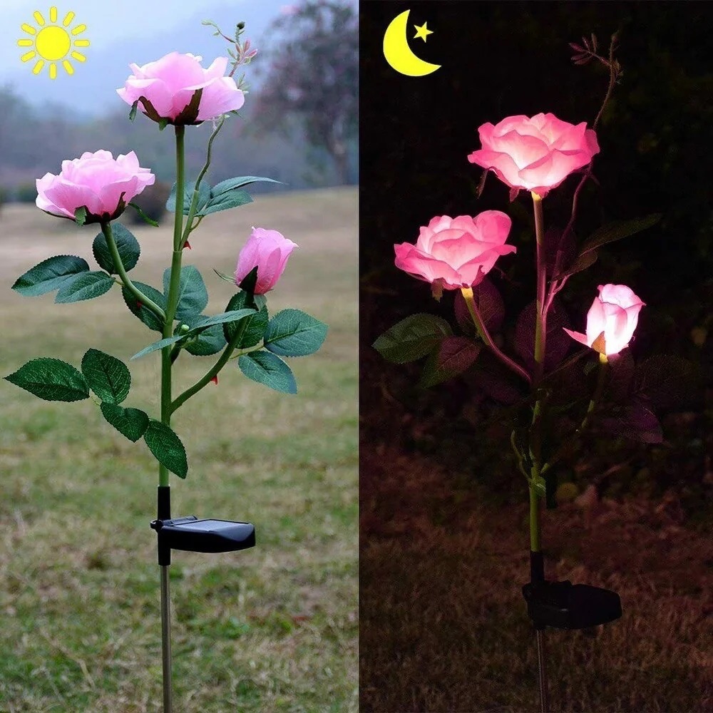Set 2 Lampi Solare Decorative Tip Trandafiri Roz – Iluminare LED, Design Elegant si Functionare Automata - view 3