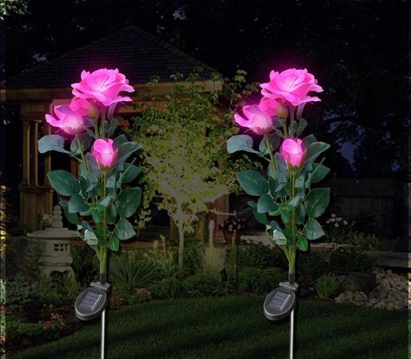 Set 2 Lampi Solare Decorative Tip Trandafiri Roz – Iluminare LED, Design Elegant si Functionare Automata - view 4