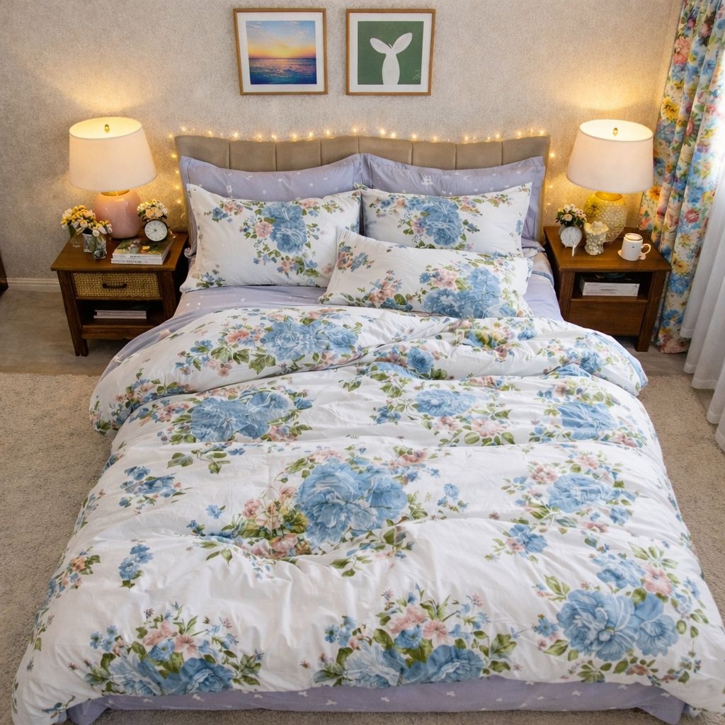 Lenjerie pat dublu, Finet, 6 piese, Gri, flori - view 3