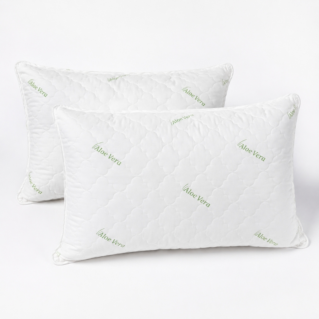 Set 2 perne Aloe Vera matlasate, 50x70 cm Alb-Verde, Fabricate in Romania - imagine 2