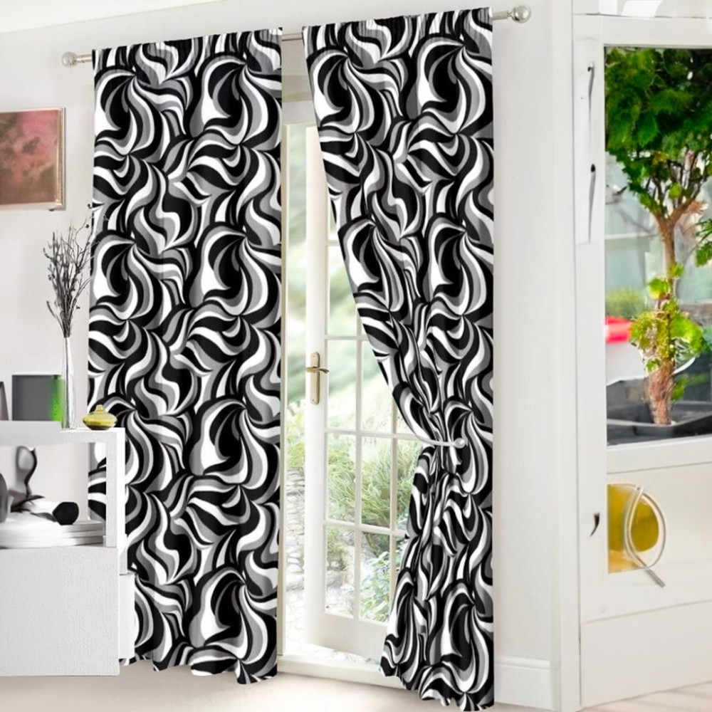 Set Lenjerie pat dublu cu Elastic (140x200cm) + 2 draperii, finet, 6 piese, Alb, Negru, Model Clasic — imaginea 2