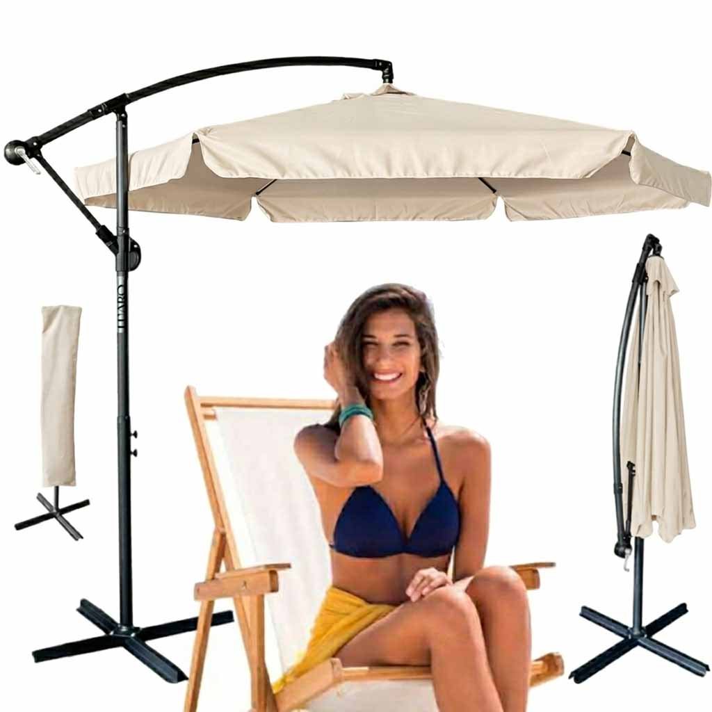 Umbrela de gradina premium cu brat lateral 290 cm, pliabila, bej - view 5