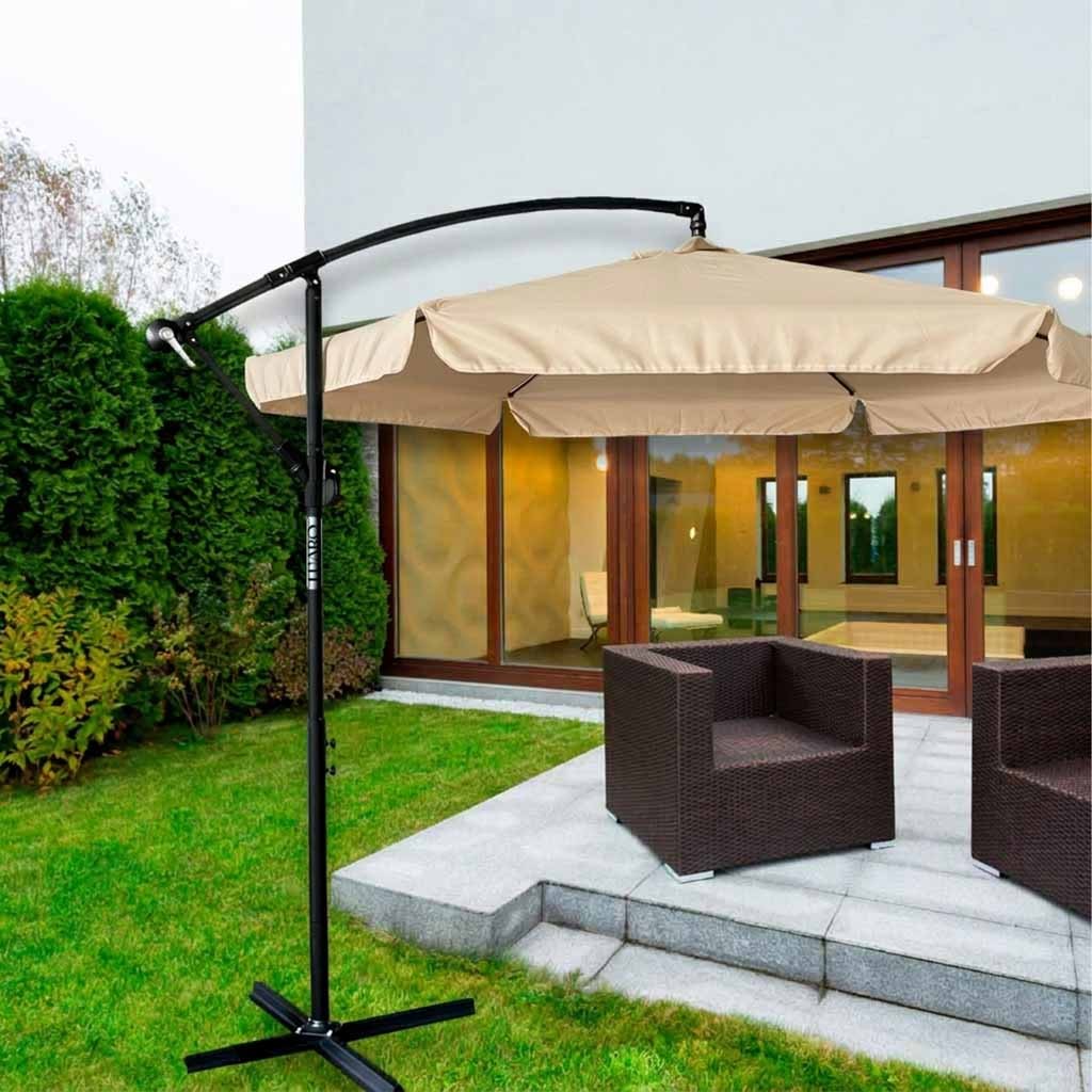Umbrela de gradina premium cu brat lateral 290 cm, pliabila, bej - view 7