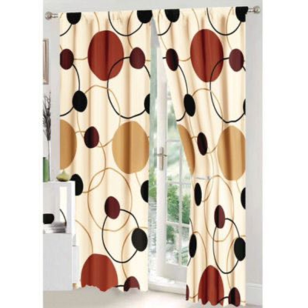 Set Lenjerie pat dublu (140x200cm, 160x200cm, 180x200cm) + 2 draperii, finet, 8 piese, Crem, Maro, cercuri, buline — imaginea 2