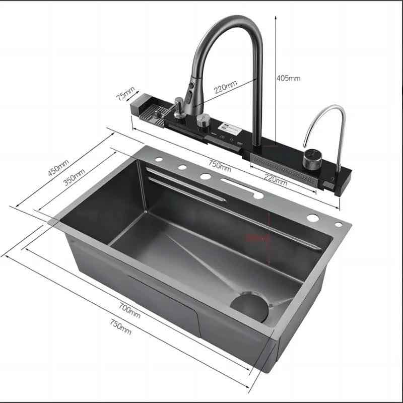 Chiuveta Bucatarie Multifunctionala cu LED – Inox Premium, Gri Inchis, 75x45 cm – Puterea Tehnologiei si Designului in Bucataria Ta - view 13