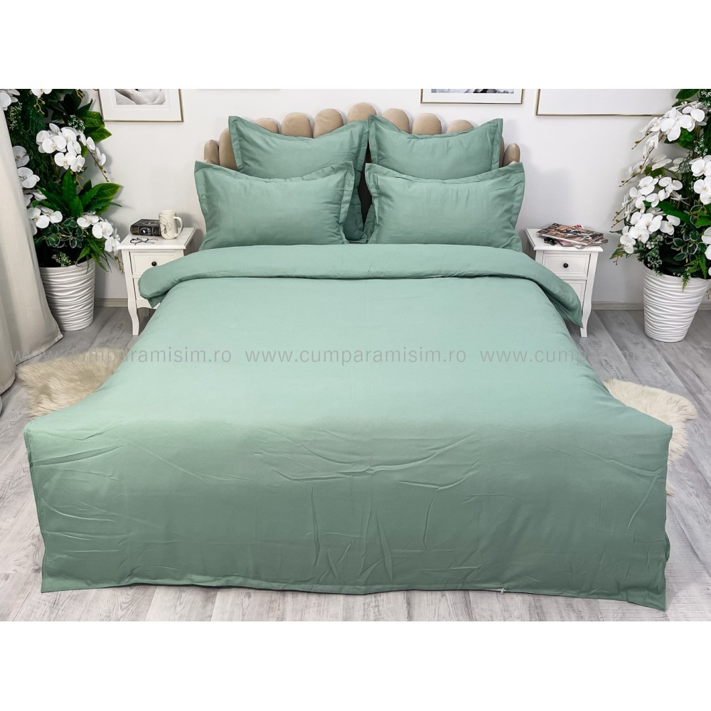 Lenjerie pat dublu cu ELASTIC, Finet, 6 piese, Verde menta - view 2