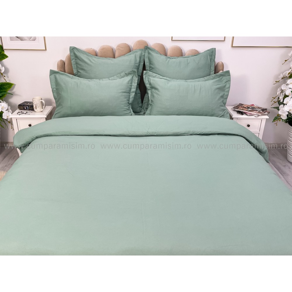 Lenjerie pat dublu cu ELASTIC, Finet, 6 piese, Verde menta - view 3
