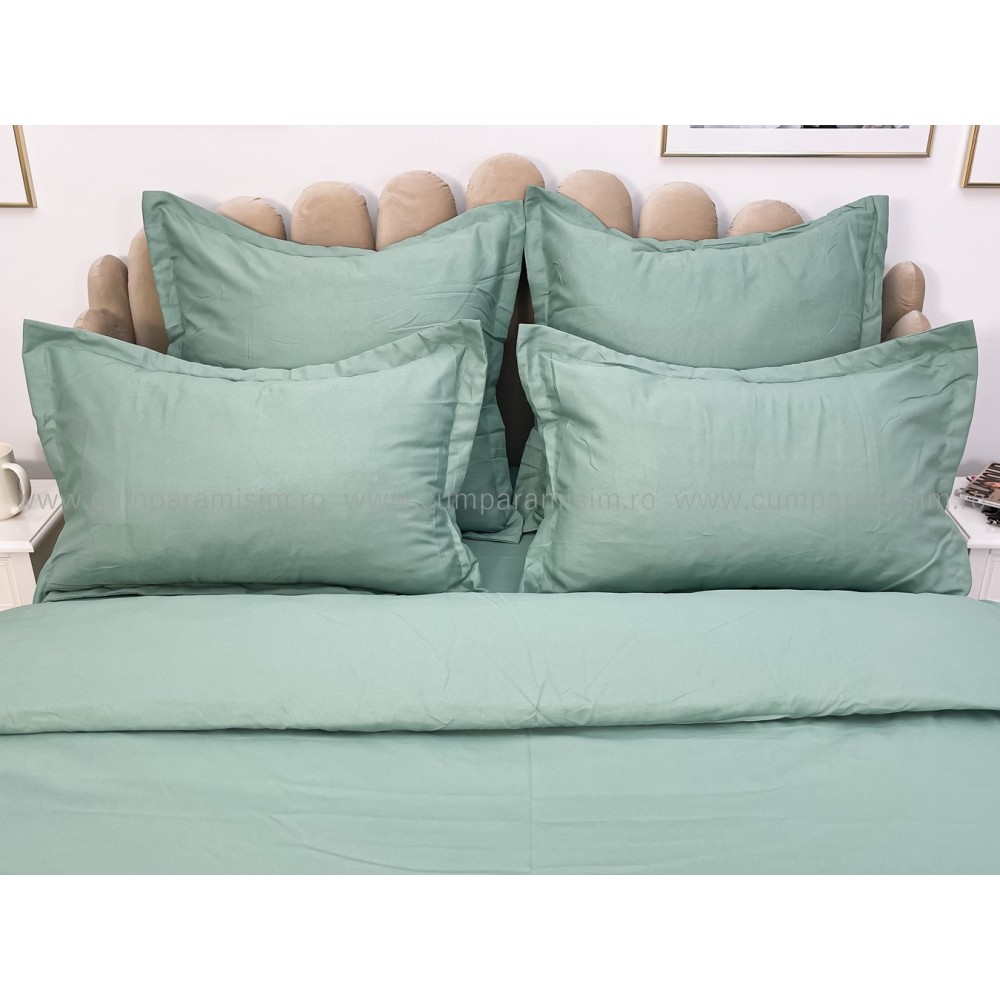 Lenjerie pat dublu cu ELASTIC, Finet, 6 piese, Verde menta - view 4