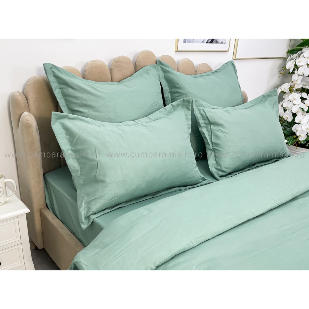 Lenjerie pat dublu cu ELASTIC, Finet, 6 piese, Verde menta - view 5