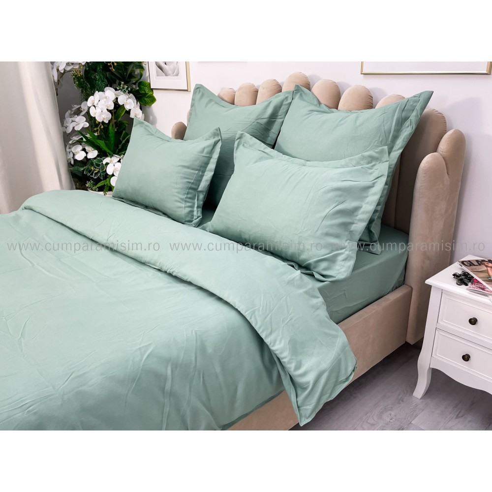 Lenjerie pat dublu cu ELASTIC, Finet, 6 piese, Verde menta - view 6