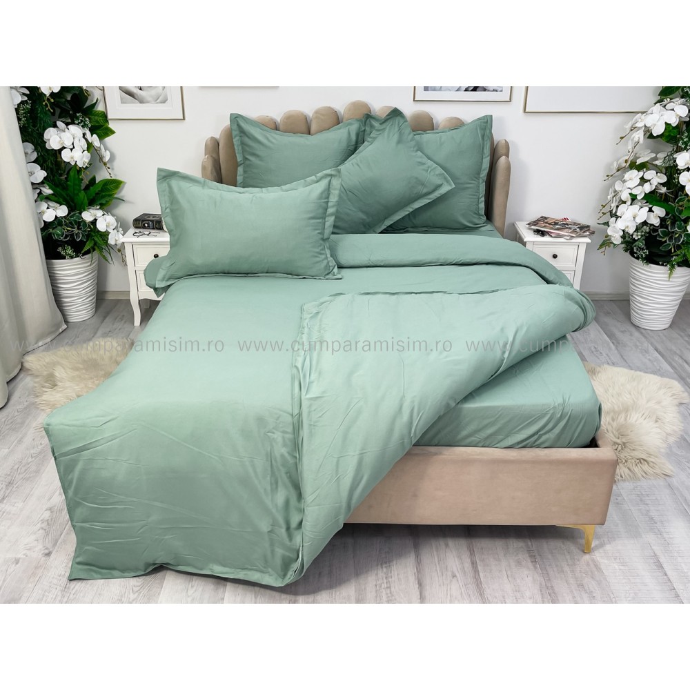 Lenjerie pat dublu cu ELASTIC, Finet, 6 piese, Verde menta - view 7